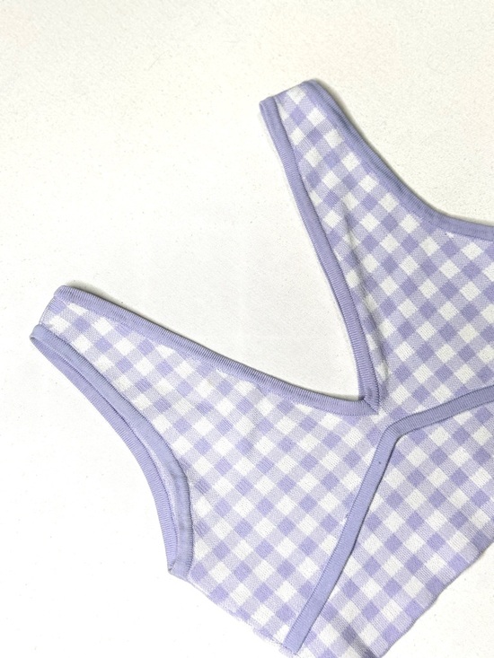 Zara Lavender Gingham Knit Crop Top V-Neck Bralette Size Small - Picture 4 of 5